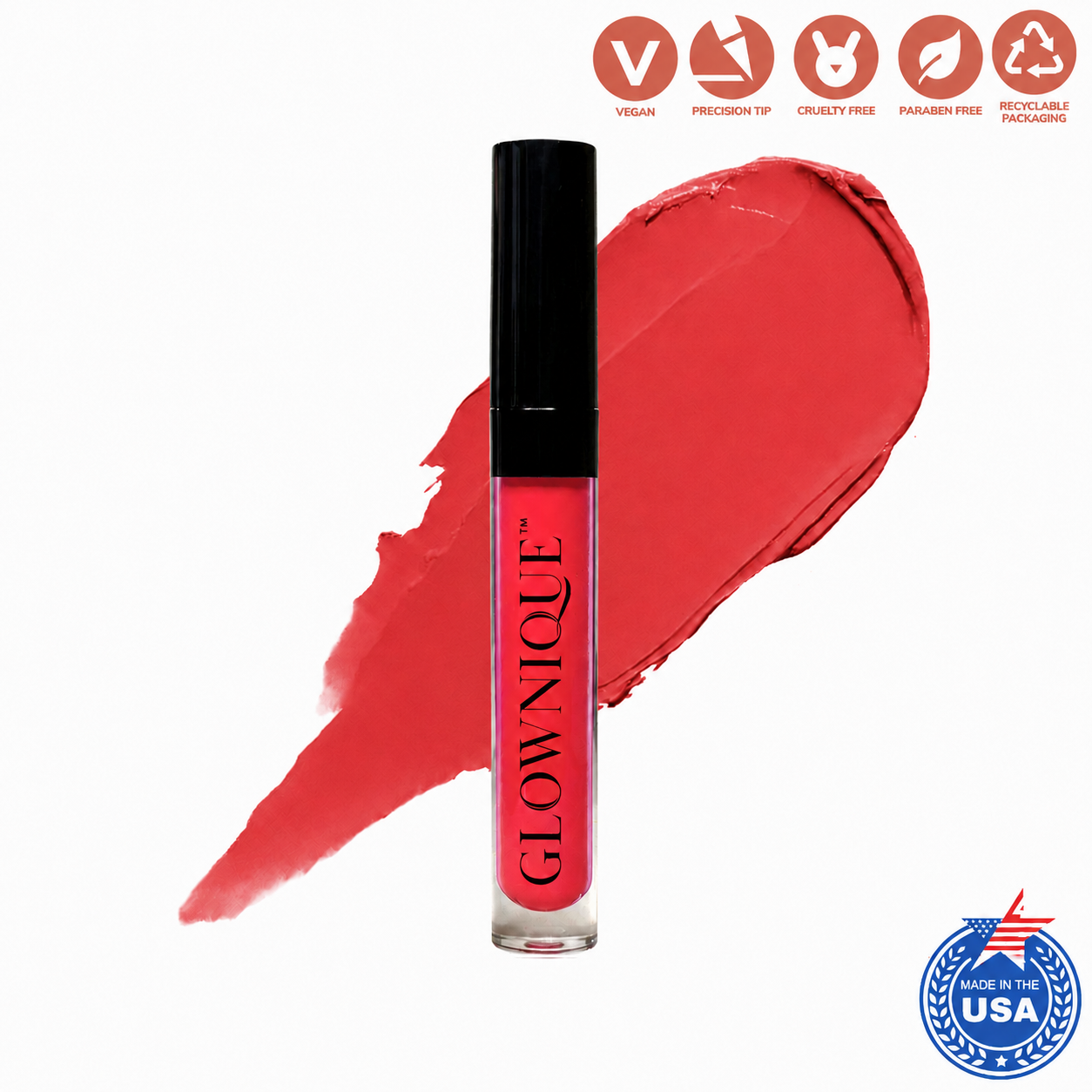 Elevate your beauty ritual with GLOWNIQUE Liquid to Matte Lipstick in Coral Crush. Experience luxurious craftsmanship and a weightless finish for timeless allure.