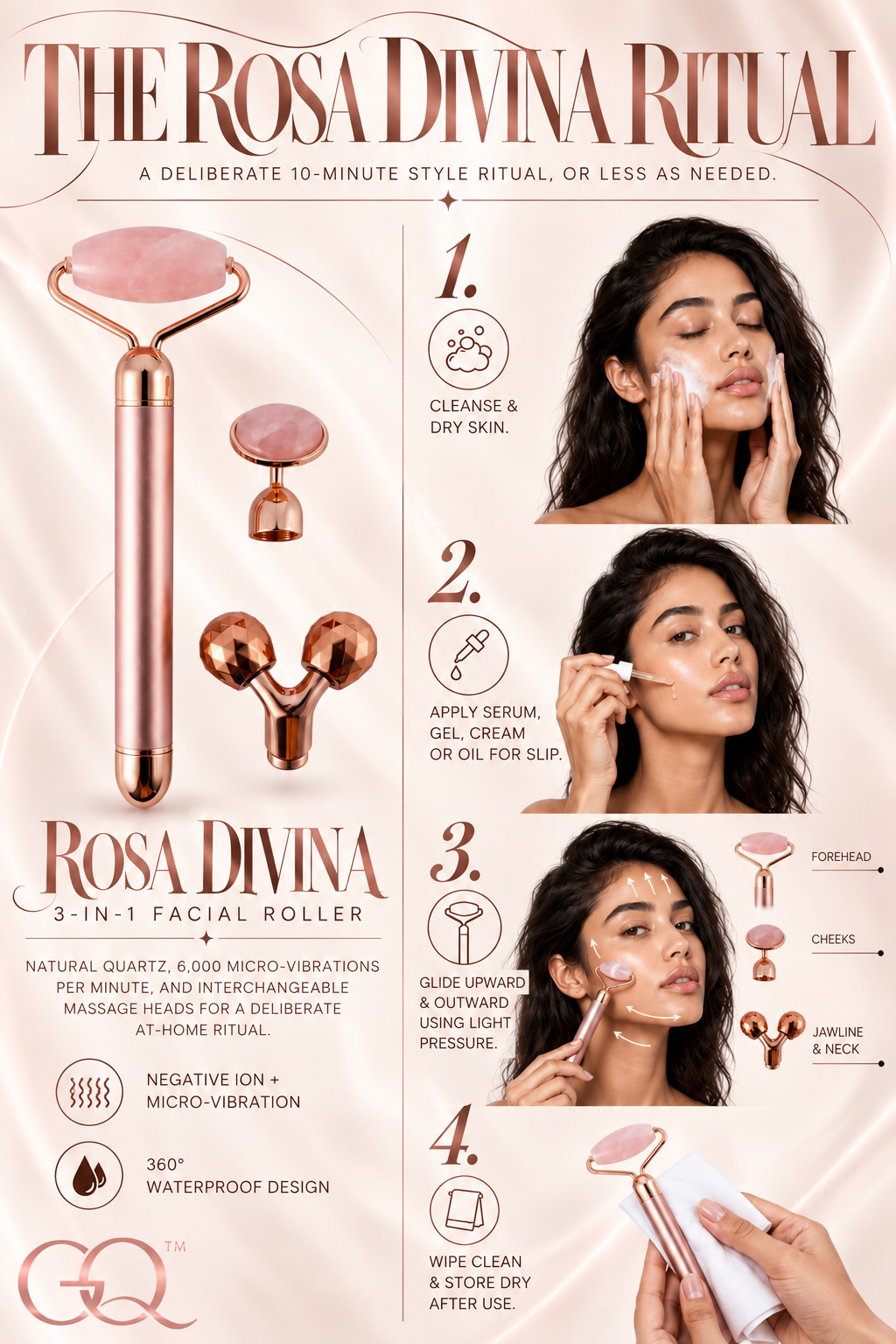 GLOWNIQUE Rose Quartz Facial Roller | Artisanal Luxury Tool
