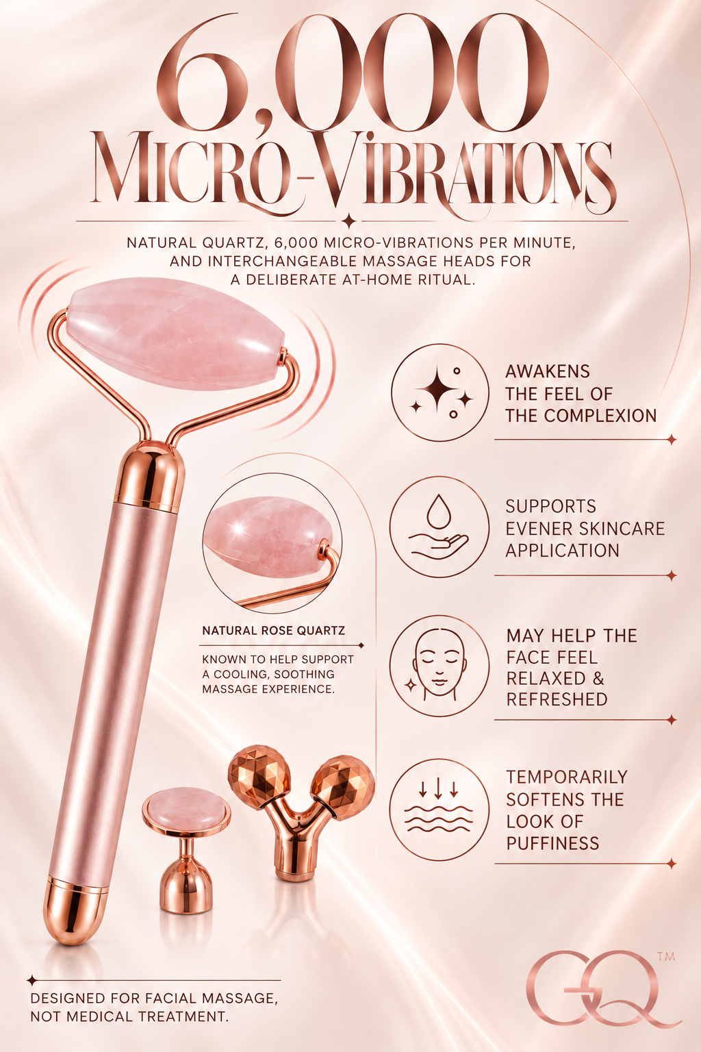 GLOWNIQUE Rose Quartz Facial Roller | Artisanal Luxury Tool