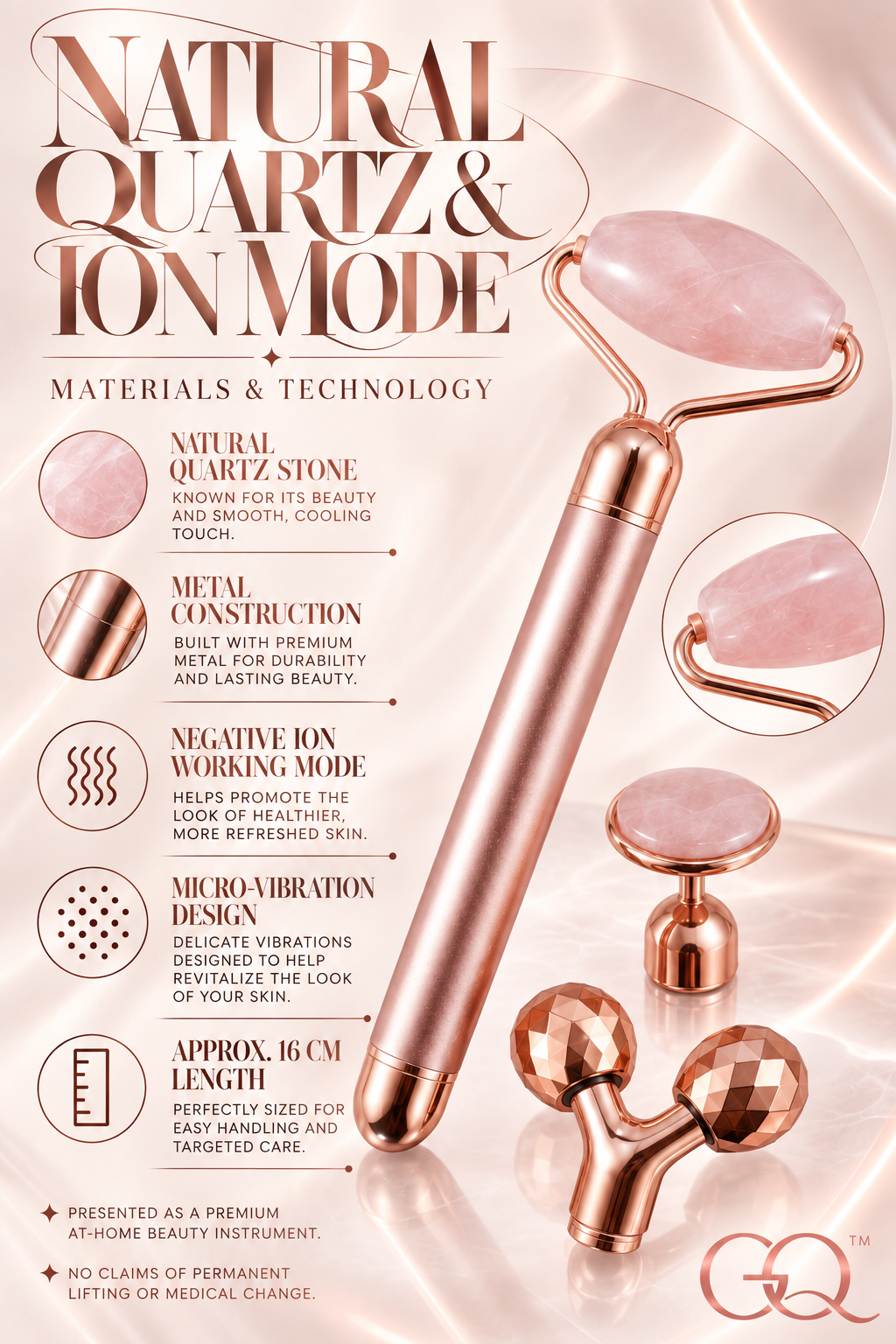 GLOWNIQUE Rose Quartz Facial Roller | Artisanal Luxury Tool