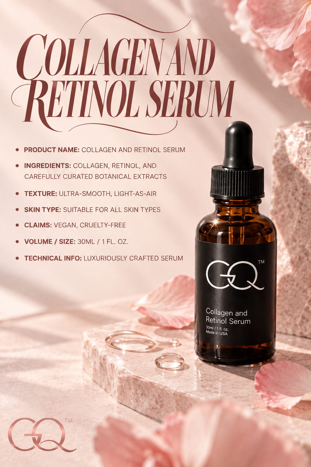 GLOWNIQUE Collagen and Retinol Serum, Luxe Artisanal Blend