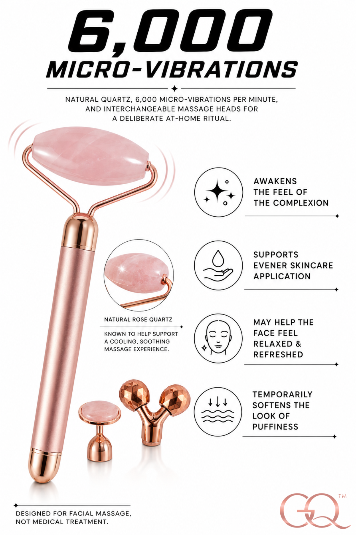 GLOWNIQUE Rosa Divina Facial Roller | Handcrafted Luxury