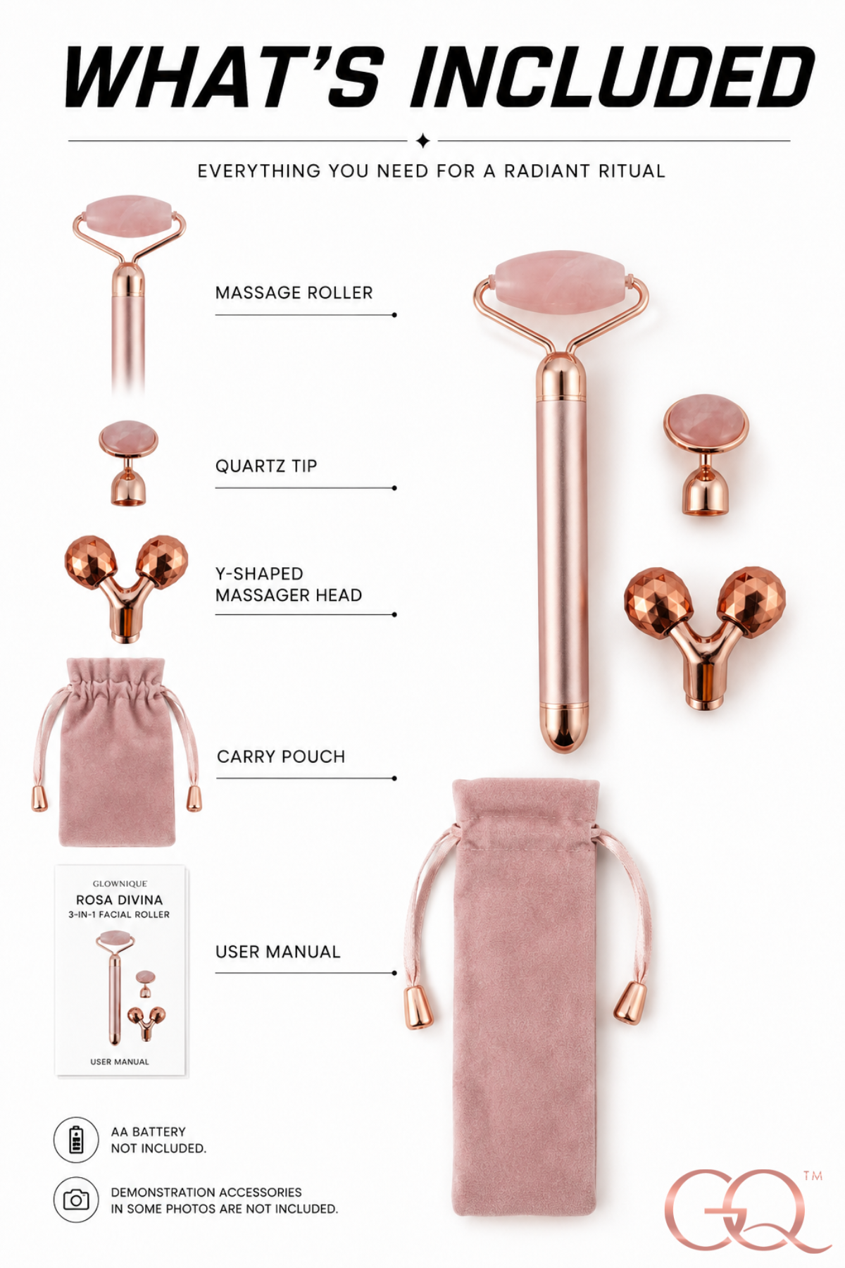 GLOWNIQUE Rosa Divina Facial Roller | Artisanal Luxury Tool