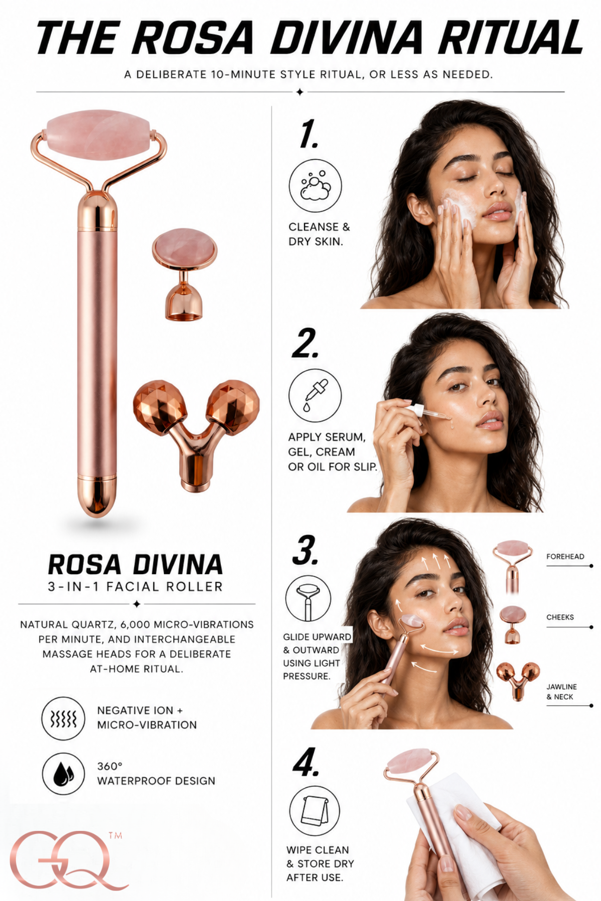 GLOWNIQUE Rosa Divina Facial Roller | Artisanal Luxury Tool