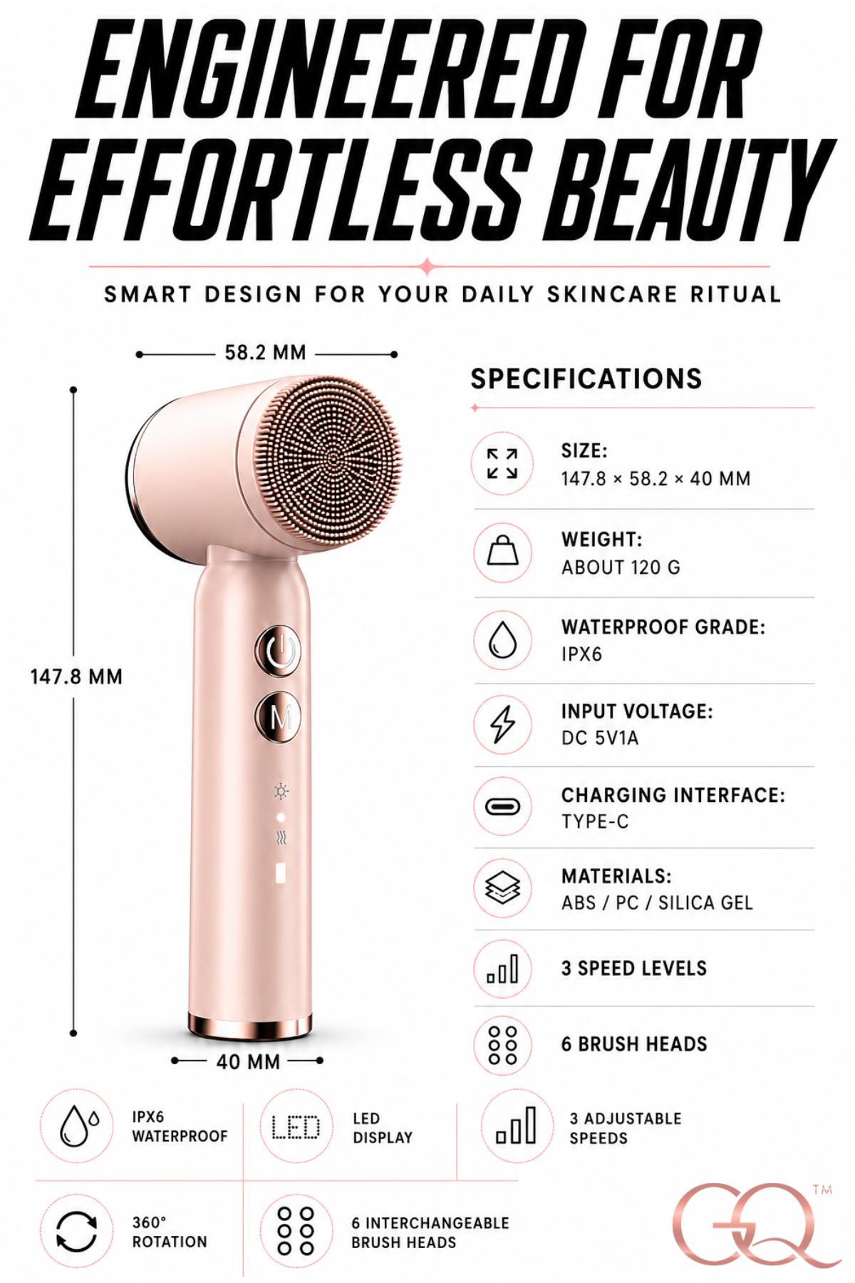 GLOWNIQUE Venezia 6-in-1 Cleansing Brush - Artisanal Luxury