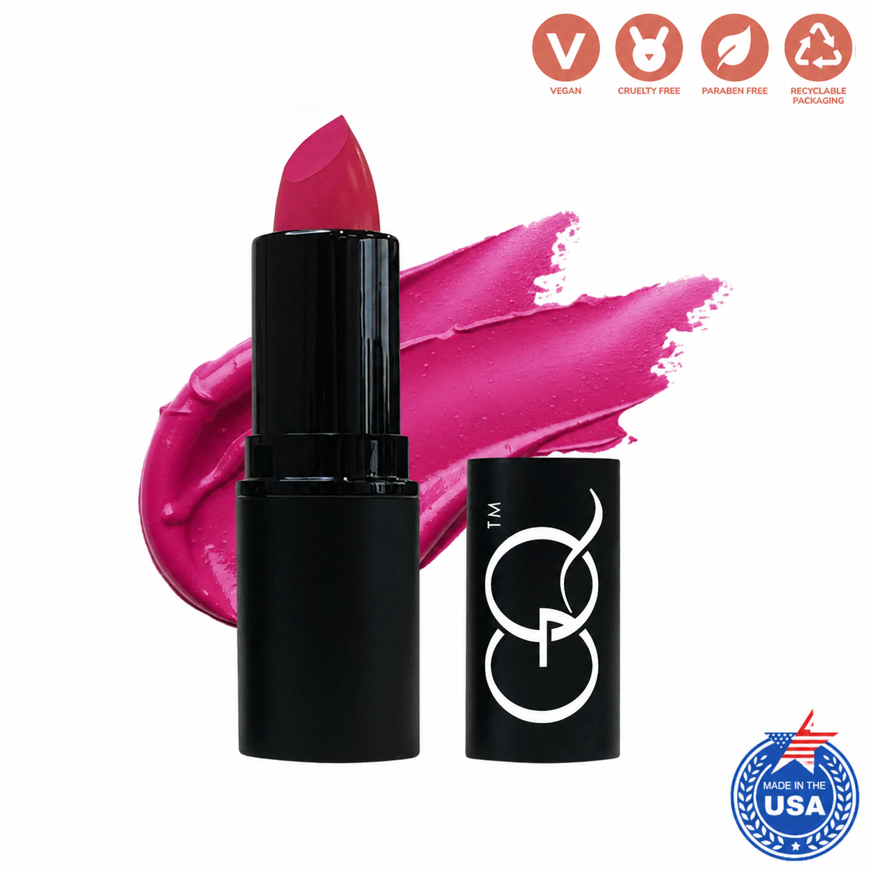 Indulge in GLOWNIQUE Lipstick in Pink Pizzazz, a vegan masterpiece crafted with nourishing oils for luxurious, radiant lips that embody timeless elegance.