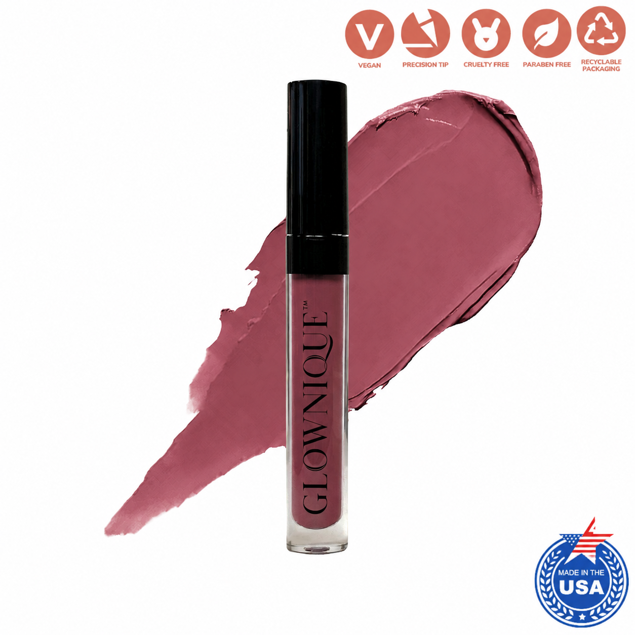 Indulge in the luxurious GLOWNIQUE Liquid to Matte Lipstick, a vegan masterpiece that transforms your beauty ritual with velvety sophistication and lasting allure.