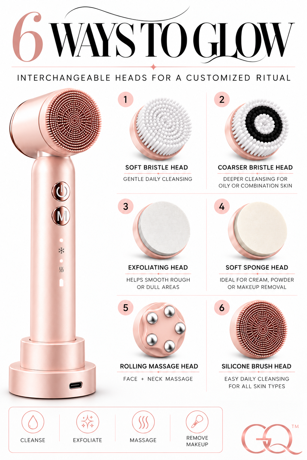 GLOWNIQUE Venezia 6-in-1 Brush - Artisanal Luxury Cleansing