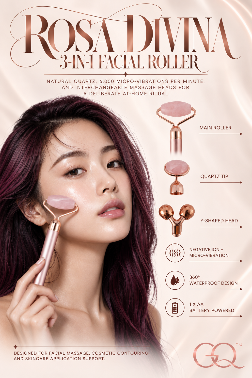 GLOWNIQUE Rose Quartz Facial Roller | Artisanal Luxury Tool