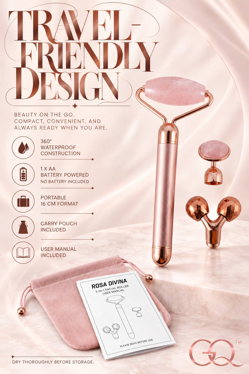 GLOWNIQUE Rose Quartz Facial Roller | Artisanal Luxury Tool