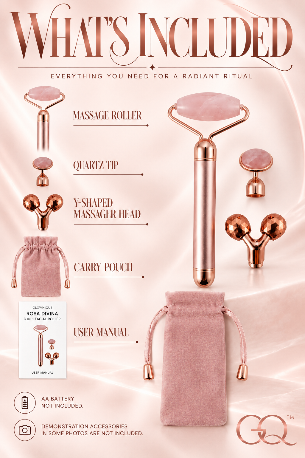 GLOWNIQUE Rose Quartz Facial Roller | Artisanal Luxury Tool
