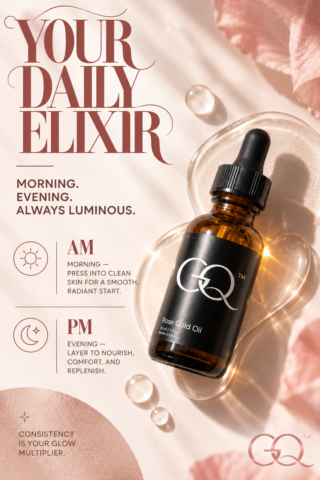 GLOWNIQUE Anti-Aging Rose Gold Oil - Couture Radiance Elixir