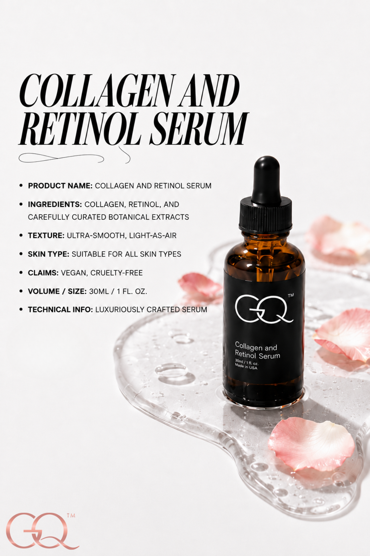 GLOWNIQUE Collagen and Retinol Serum, Luxe Artisanal Blend