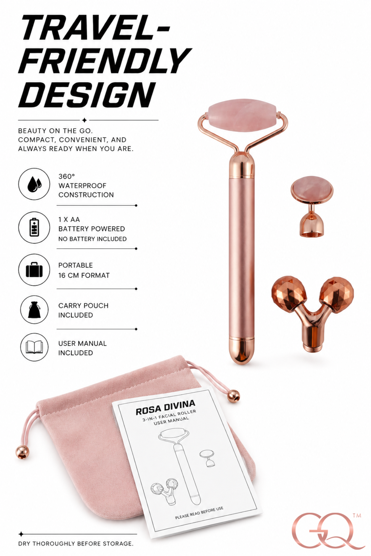 GLOWNIQUE Rosa Divina Facial Roller | Artisanal Luxury Tool