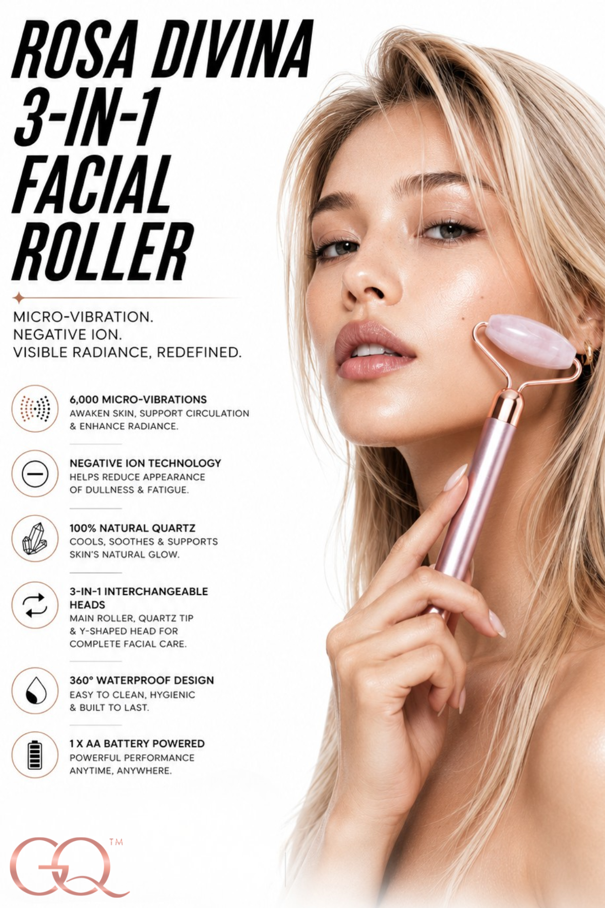 GLOWNIQUE Rosa Divina Facial Roller | Handcrafted Luxury Tool