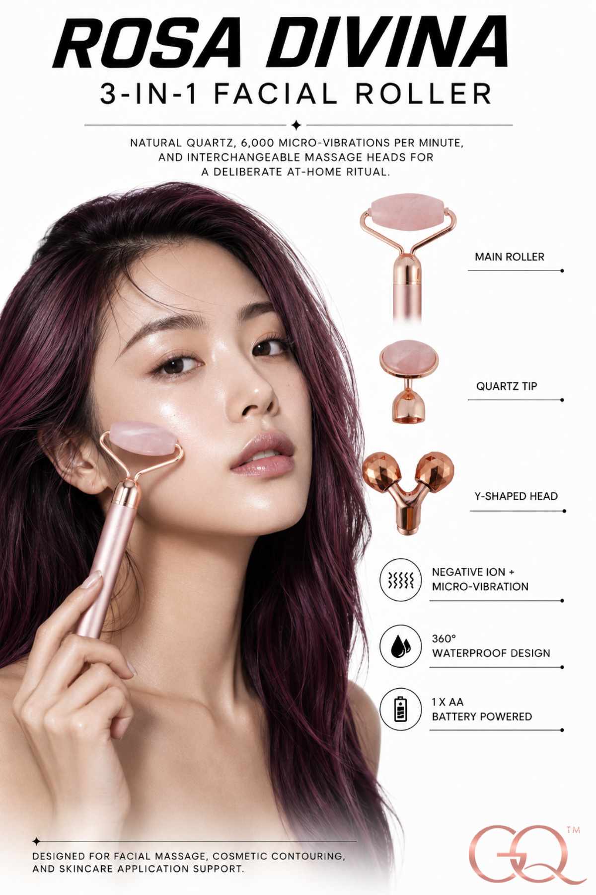GLOWNIQUE Rosa Divina Facial Roller | Artisanal Luxury Beauty