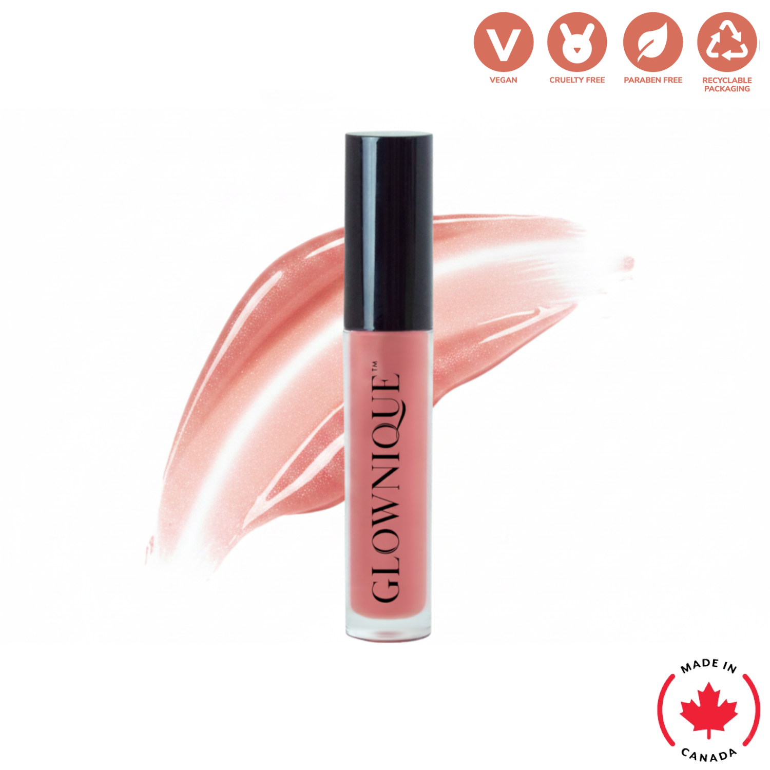 Experience the exquisite GLOWNIQUE Lip Gloss, a vegan masterpiece that enhances your natural allure with a luminous finish, embodying luxury and sophistication.