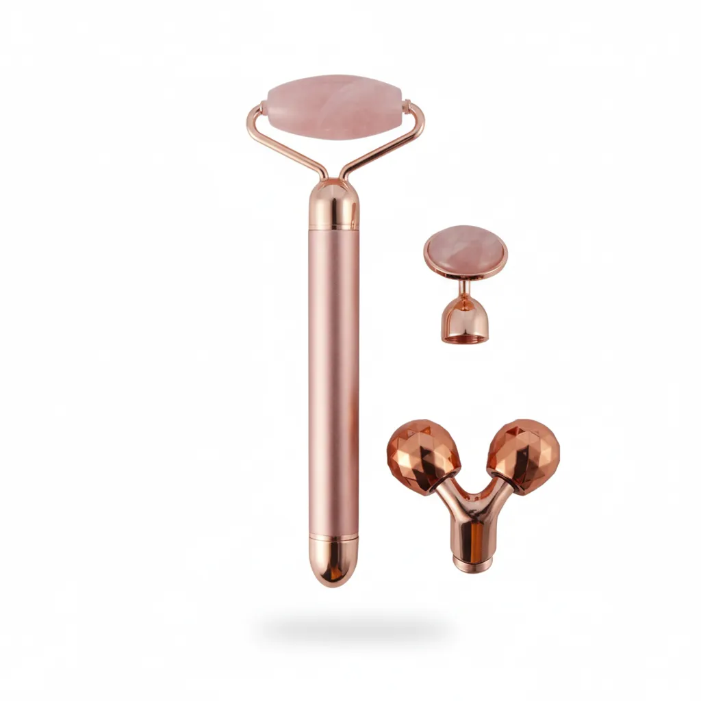 Experience the art of luxury with GLOWNIQUE's 3In1 Electric Vibrating Natural Rose Quartz Jade Facial Roller, crafted for radiant beauty and timeless elegance.